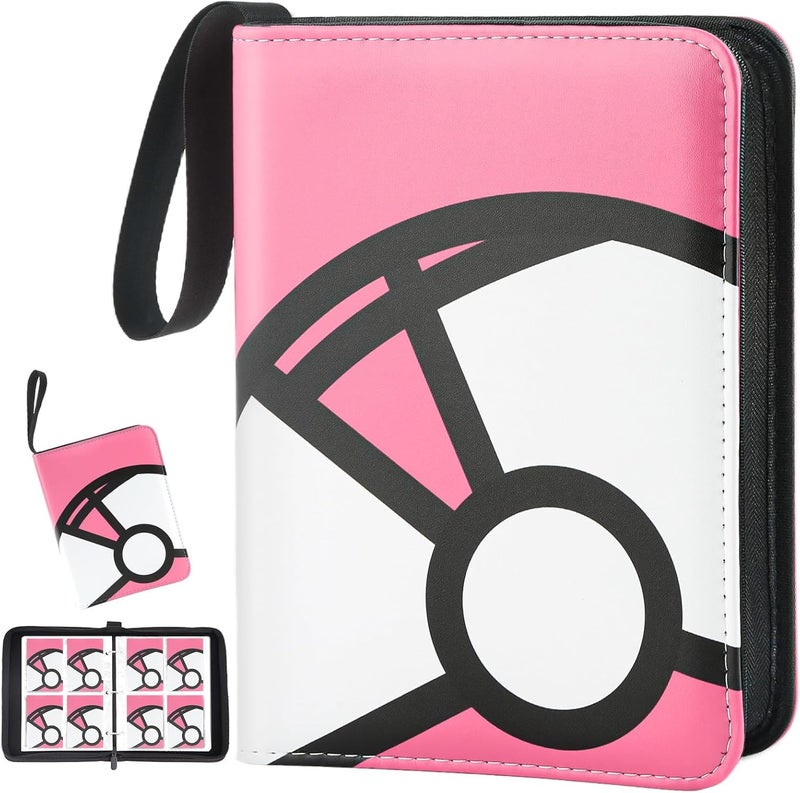 LOYEE Trading Card Binder 4-Pockets, 400 Pockets Card Holder with 50 Removable Sleeves, Large Capacity & Waterproof Zipper Album Holder for Trading Card Collector，Portable Card Album Book for Card-Pink - Image 1